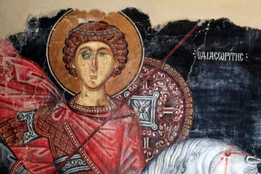 Byzantine Fresco from the 15th century (detail) Saint George